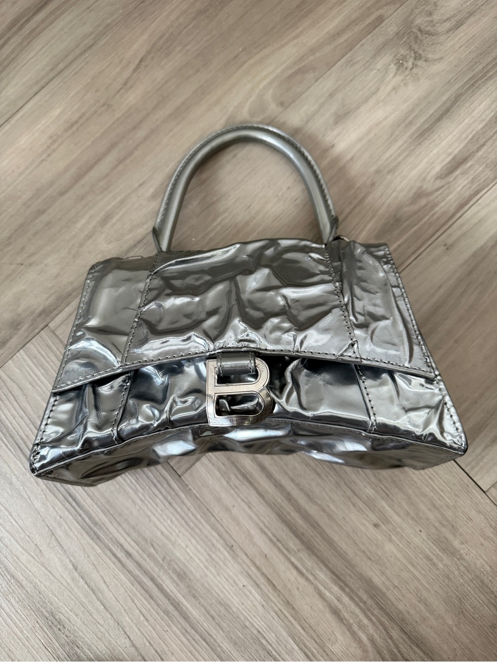 Balenciaga Shiny Silver Mini Top-Handle Bag